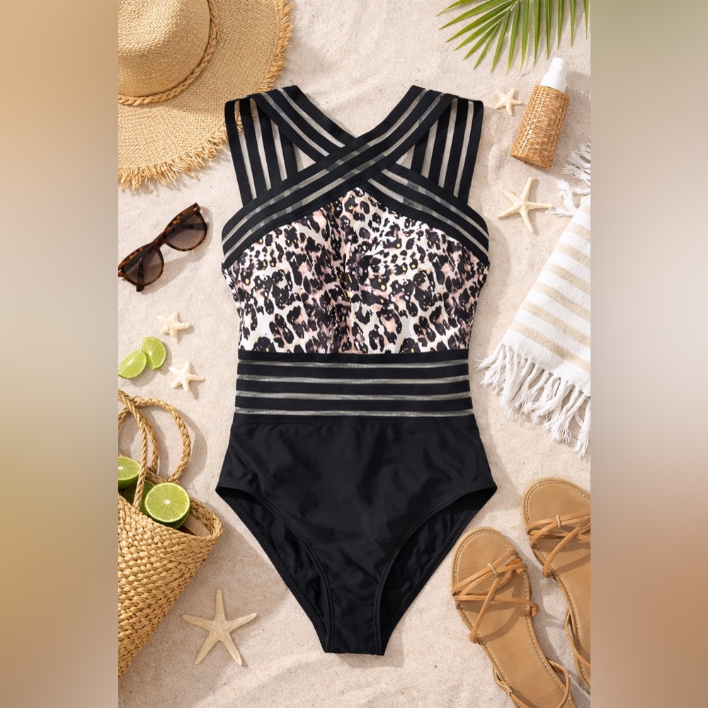 Chic Leopard One Piece Swimsuit - Black